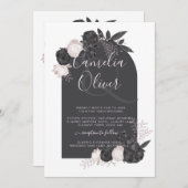 LeahG Gray Pink Roses Modern Herbst Winter Wedding Einladung (Vorne/Hinten)