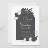 LeahG Gray Pink Roses Modern Herbst Winter Wedding Einladung (Vorderseite)