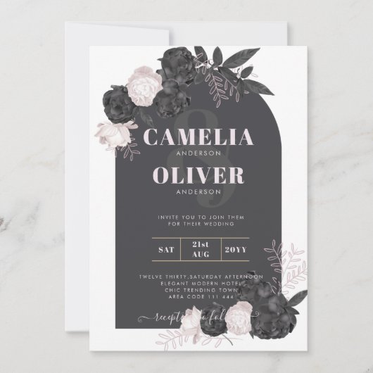 LeahG Gray Pink Roses Modern Herbst Winter Wedding Einladung (Vorderseite)