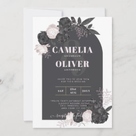 LeahG Gray Pink Roses Modern Herbst Winter Wedding Einladung