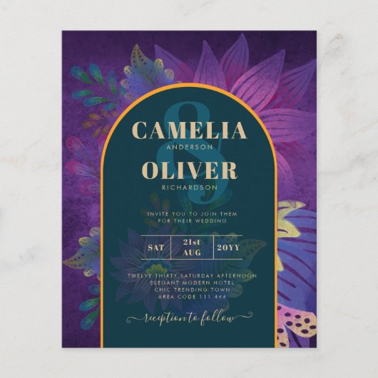 LeahG Green Lila Gold JEWEL TONES Wedding INVITE (Vorderseite)