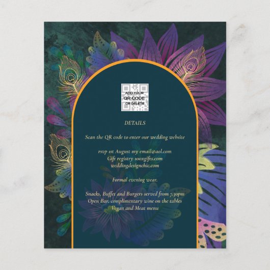 LeahG Green Lila Gold JEWEL TONES Wedding INVITE (Rückseite)