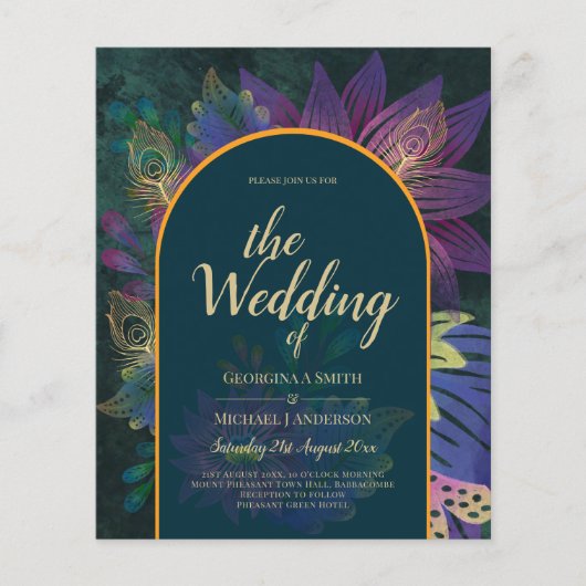 LeahG Green Lila Gold JEWEL TONES Wedding INVITE (Vorderseite)