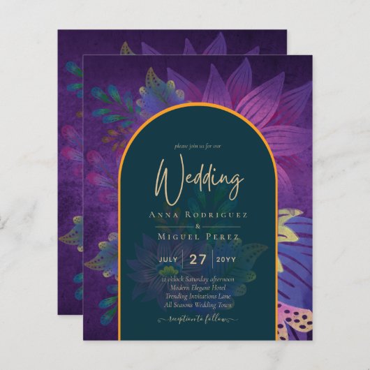 LeahG Green Lila Gold JEWEL TONES Wedding INVITE (Vorne/Hinten)