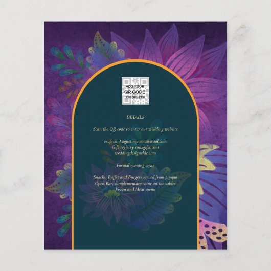 LeahG Green Lila Gold JEWEL TONES Wedding INVITE (Rückseite)