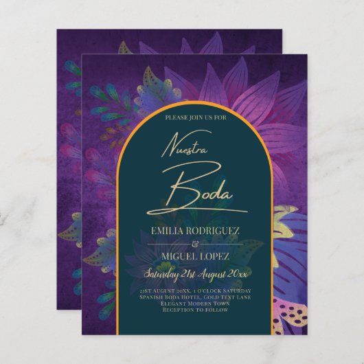 LeahG Green Lila Gold JEWEL TONES Wedding INVITE (Vorne/Hinten)