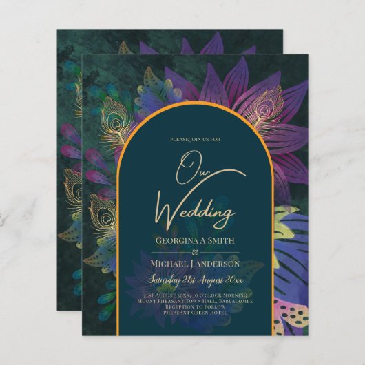 LeahG Green Lila Gold JEWEL TONES Wedding INVITE (Vorne/Hinten)