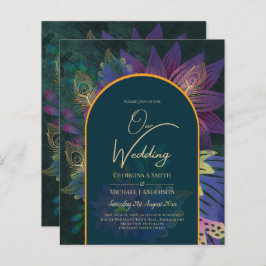 LeahG Green Lila Gold JEWEL TONES Wedding INVITE