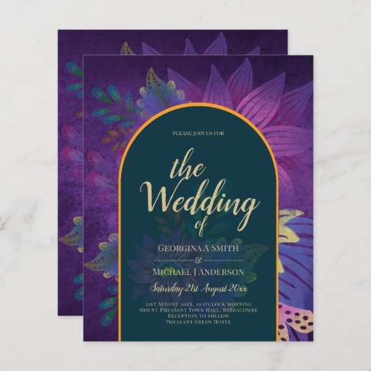 LeahG Green Lila Gold JEWEL TONES Wedding INVITE (Vorne/Hinten)