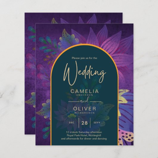LeahG Green Lila Gold JEWEL TONES Wedding INVITE (Vorne/Hinten)
