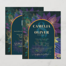 LeahG Green Lila Gold JEWEL TONES Wedding INVITE