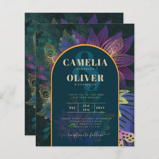 LeahG Green Lila Gold JEWEL TONES Wedding INVITE (Vorne/Hinten)