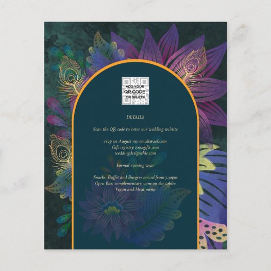 LeahG Green Lila Gold JEWEL TONES Wedding INVITE (Rückseite)