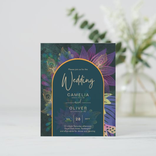 LeahG Green Lila Gold JEWEL TONES Wedding INVITE (Stehend Vorderseite)