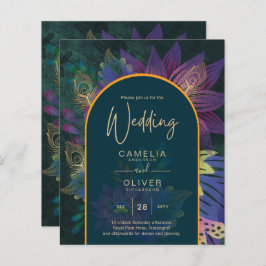 LeahG Green Lila Gold JEWEL TONES Wedding INVITE