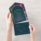 LeahG Green Lila Gold JEWEL TONES Wedding INVITE All In One Einladung (Abreißen)