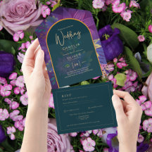 LeahG Green Lila Gold JEWEL TONES Wedding INVITE