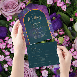 LeahG Green Lila Gold JEWEL TONES Wedding INVITE All In One Einladung