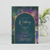 LeahG Green Lila Gold JEWEL TONES Wedding INVITE Einladung (Stehend Vorderseite)