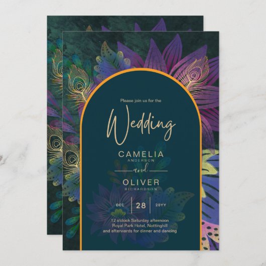LeahG Green Lila Gold JEWEL TONES Wedding INVITE Einladung (Vorne/Hinten)