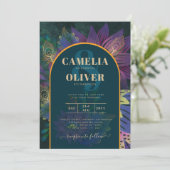 LeahG Green Lila Gold JEWEL TONES Wedding INVITE Einladung (Stehend Vorderseite)