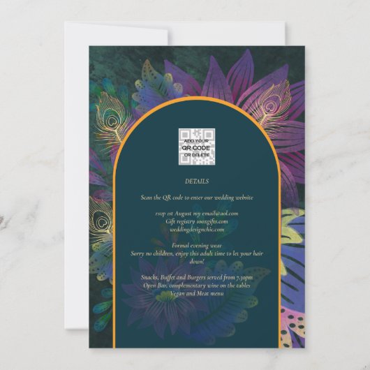 LeahG Green Lila Gold JEWEL TONES Wedding INVITE Einladung (Rückseite)