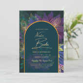 LeahG Green Lila Gold JEWEL TONES Wedding INVITE Einladung (Stehend Vorderseite)