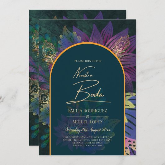LeahG Green Lila Gold JEWEL TONES Wedding INVITE Einladung (Vorne/Hinten)