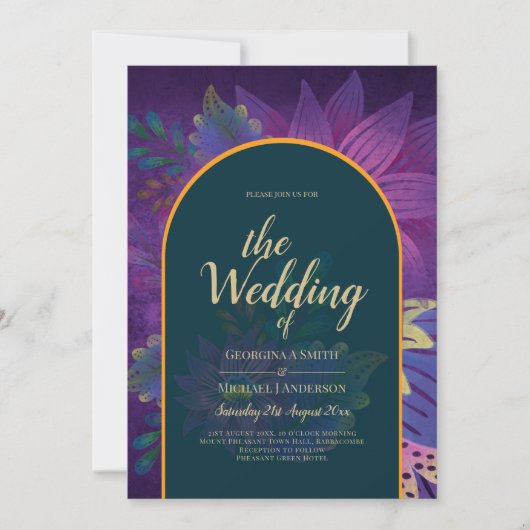 LeahG Green Lila Gold JEWEL TONES Wedding INVITE Einladung (Vorderseite)