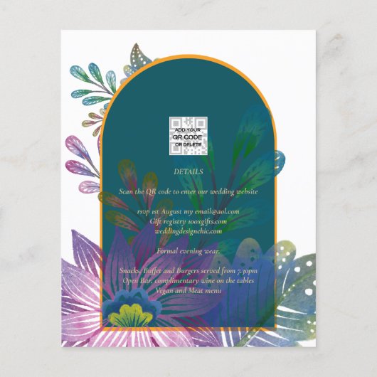LeahG Green Lila Gold JEWEL TONES Wedding INVITE Flyer (Hinten)