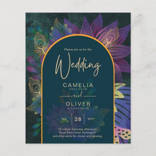 LeahG Green Lila Gold JEWEL TONES Wedding INVITE Flyer (Vorne)
