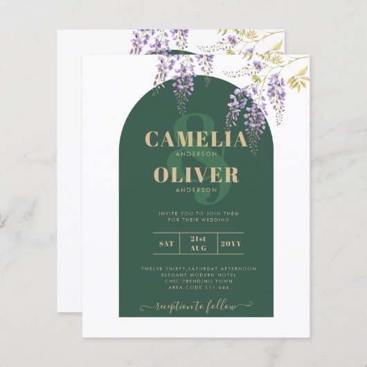 LeahG Green Lila Gold WISTERIA Wedding INVITE (Vorne/Hinten)