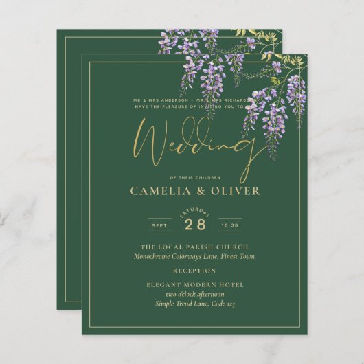 LeahG Green Lila Gold WISTERIA Wedding INVITE (Vorne/Hinten)