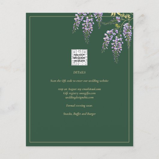LeahG Green Lila Gold WISTERIA Wedding INVITE Flyer (Hinten)