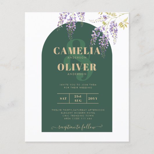 LeahG Green Lila Gold WISTERIA Wedding INVITE Flyer (Vorne)