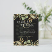 LeahG Greenery Blätter Black Gold Wedding Einladun (Stehend Vorderseite)