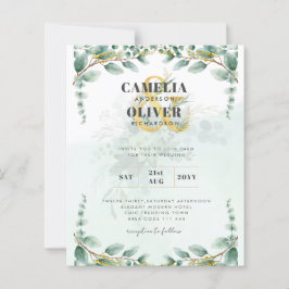 LeahG Greenery Eucalyptus Gold Wedding Invite QR C