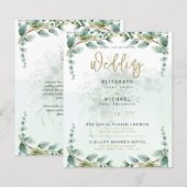 LeahG Greenery Eucalyptus Gold Wedding Invite QR C (Vorne/Hinten)