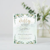 LeahG Greenery Eucalyptus Gold Wedding Invite QR C (Stehend Vorderseite)