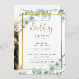 LeahG Greenery Gold FOTO Wedding Einladung