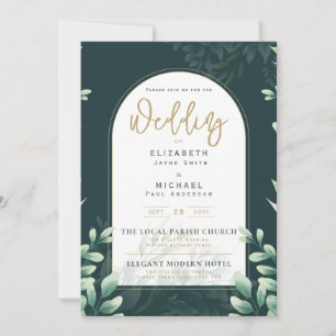 LeahG Greenery Gold FOTO Wedding Einladung