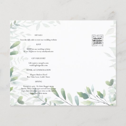 LeahG Greenery Leaves FOTO OVERLAY Wedding Einladu (Rückseite)