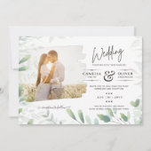 LeahG Greenery Leaves FOTO OVERLAY Wedding Einladu Einladung (Vorderseite)
