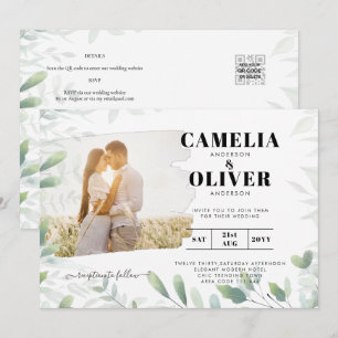 LeahG Greenery Leaves FOTO OVERLAY Wedding Einladu Einladung