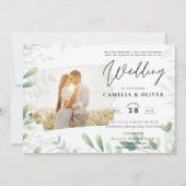LeahG Greenery Leaves FOTO OVERLAY Wedding Einladu Einladung (Vorderseite)