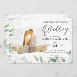 LeahG Greenery Leaves FOTO OVERLAY Wedding Einladu Einladung