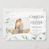 LeahG Greenery Leaves FOTO OVERLAY Wedding Einladu Einladung (Vorderseite)