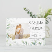 LeahG Greenery Leaves FOTO OVERLAY Wedding Einladu Einladung (Stehend Vorderseite)