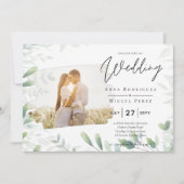 LeahG Greenery Leaves FOTO OVERLAY Wedding Einladu Einladung (Vorderseite)