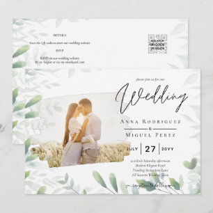 LeahG Greenery Leaves FOTO OVERLAY Wedding Einladu Einladung